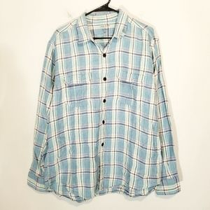 Lucky Brand Baird McNutt Linen Shirt Mens Large Button Up Blue Plaid Long Sleeve